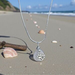 NWT OOAK Handmade Surf Tumbled Sea Glass & Paw Print Pendant Necklace